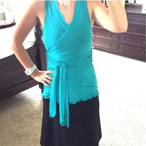 “To the Max” Versatile Sleeveless Wrap Top Teal - Picture 2 of 16